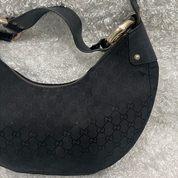 Gucci  Bamboo Ring Half Moon Medium Black Canvas - Picture 2 of 16